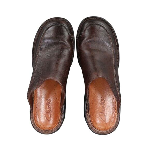 Clarks Shoes Womens 7 Casual Clogs Slip On Leather Brown Retro Classic Comfort - Picture 7 of 13